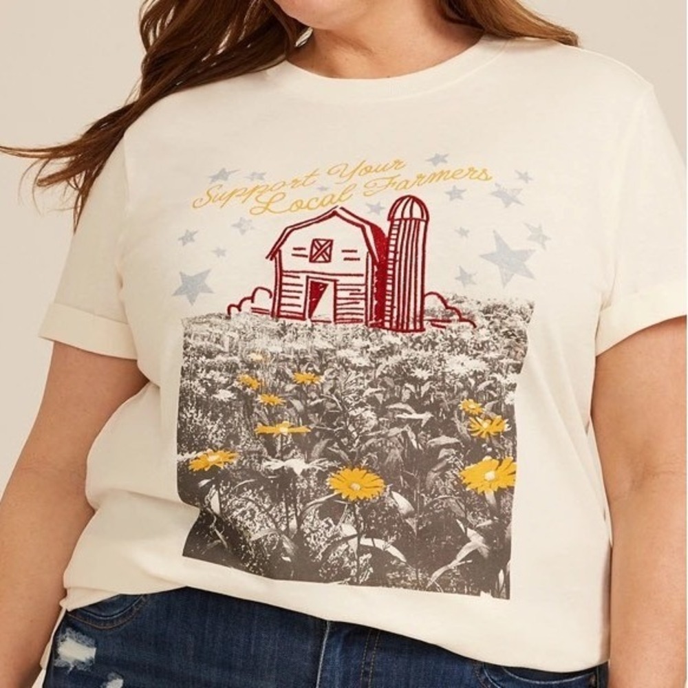 Maurices Womens‎ Graphic Tee 3XL Support Your Local Farmers Cottagecore White